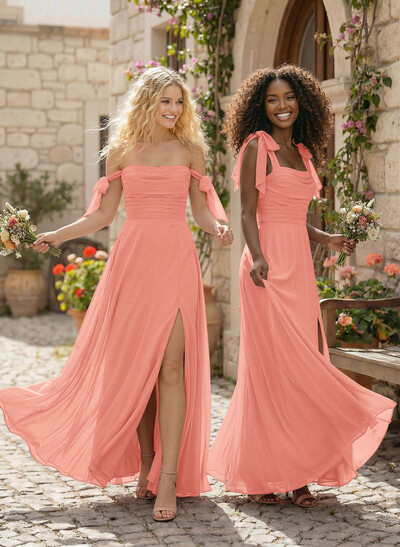 A-Line Square Neckline Sleeveless Floor-Length Chiffon Bridesmaid Dress With Split Front