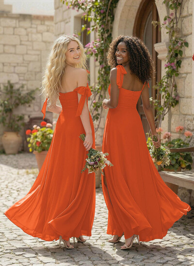 A-Line Square Neckline Sleeveless Floor-Length Chiffon Bridesmaid Dress With Split Front