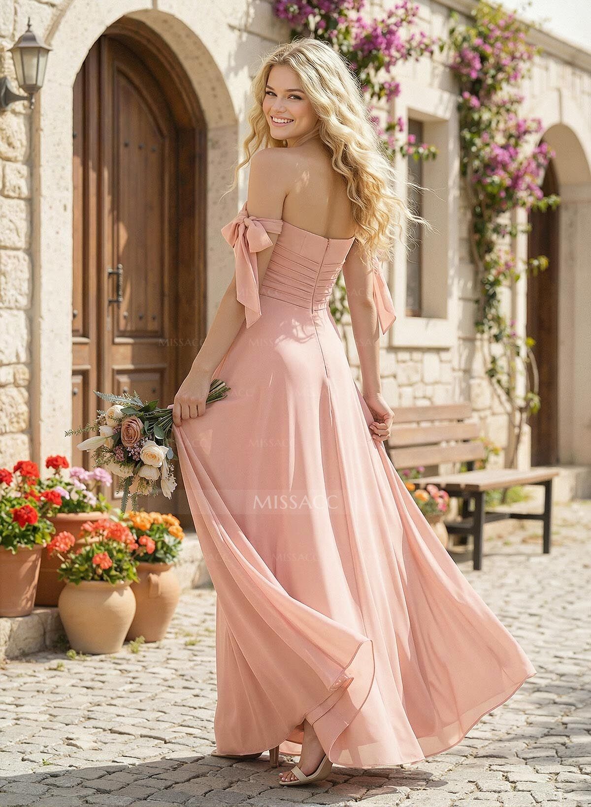 A-Line Square Neckline Sleeveless Floor-Length Chiffon Bridesmaid Dress With Split Front