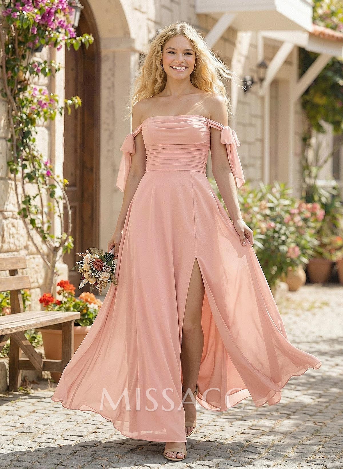 A-Line Square Neckline Sleeveless Floor-Length Chiffon Bridesmaid Dress With Split Front A-Line Square Neckline Sleeveless Floor-Length Chiffon Bridesmaid Dress With Split Front