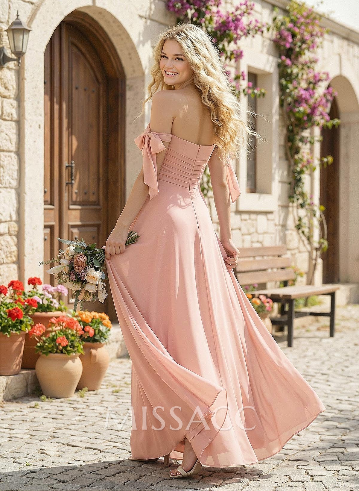 A-Line Square Neckline Sleeveless Floor-Length Chiffon Bridesmaid Dress With Split Front A-Line Square Neckline Sleeveless Floor-Length Chiffon Bridesmaid Dress With Split Front