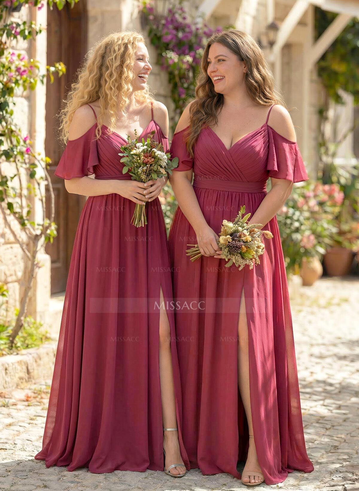 Floor-Length A-Line V-Neck Sleeveless Chiffon Bridesmaid Dress With Split Front And Sash