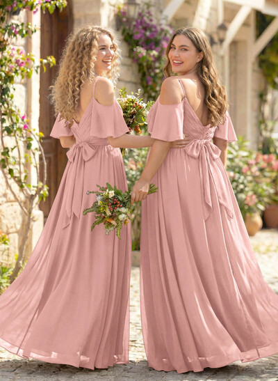 Floor-Length A-Line V-Neck Sleeveless Chiffon Bridesmaid Dress With Split Front And Sash