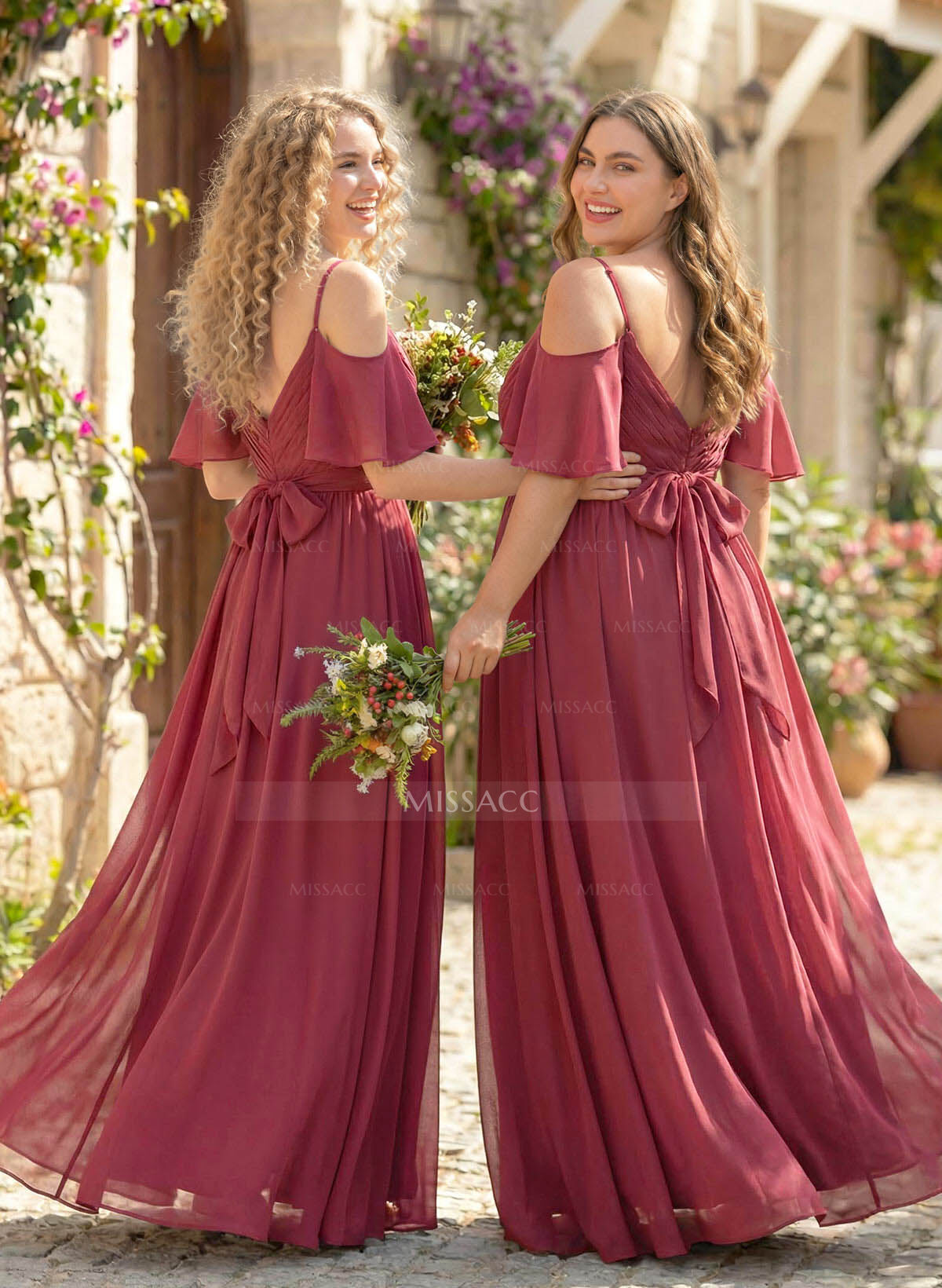 Floor-Length A-Line V-Neck Sleeveless Chiffon Bridesmaid Dress With Split Front And Sash