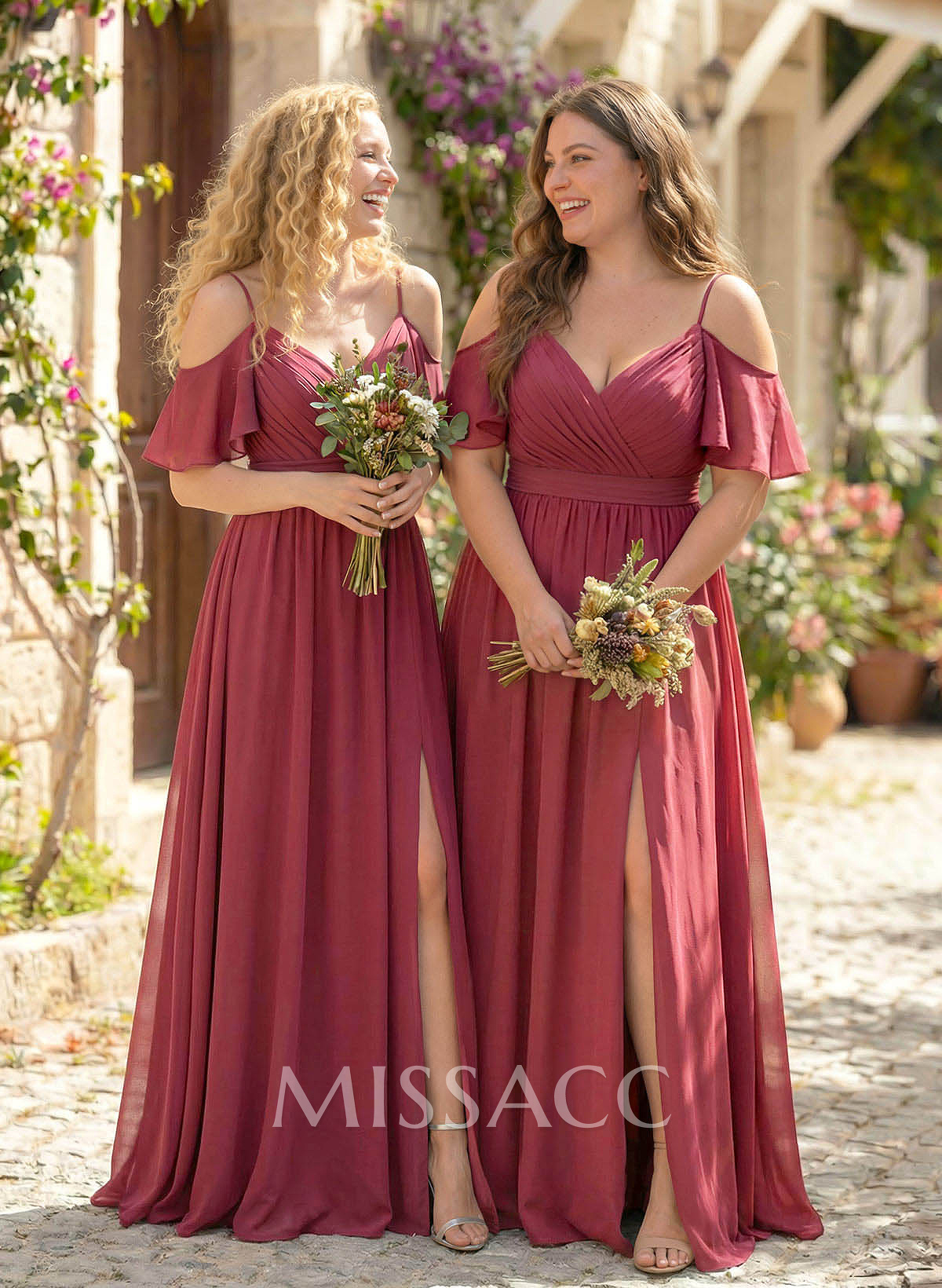 Floor-Length A-Line V-Neck Sleeveless Chiffon Bridesmaid Dress With Split Front And Sash Floor-Length A-Line V-Neck Sleeveless Chiffon Bridesmaid Dress With Split Front And Sash
