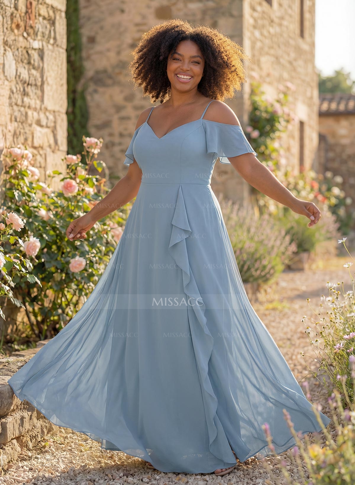 A-Line Sweetheart Short Sleeves Floor-Length Chiffon Bridesmaid Dresses With High Split
