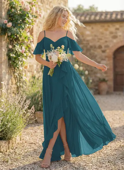 short sleeve bridesmaid dress V-Neck Elegant Sleeves Pleats Short Chiffon Dresses and a flowing floor Chic Short Sleeves Lace Short