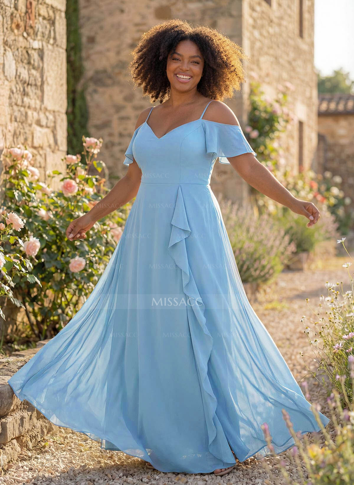 A-Line Sweetheart Short Sleeves Floor-Length Chiffon Bridesmaid Dresses With High Split