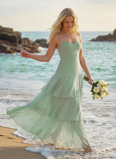 Floor-Length A-Line Sweetheart Sleeveless Chiffon Bridesmaid Dress With Tiered