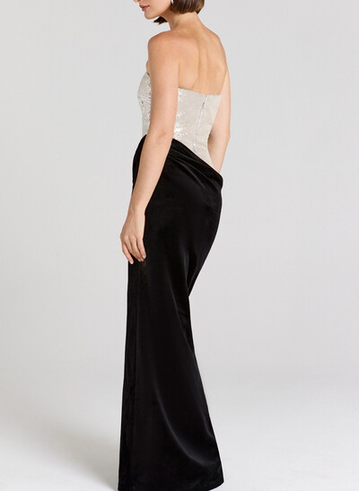 Sheath Column Off-The-Shoulder Sleeveless Floor-Length Velvet(Medium Stretch)/Sequined Evening Dresses With Sequins High Split