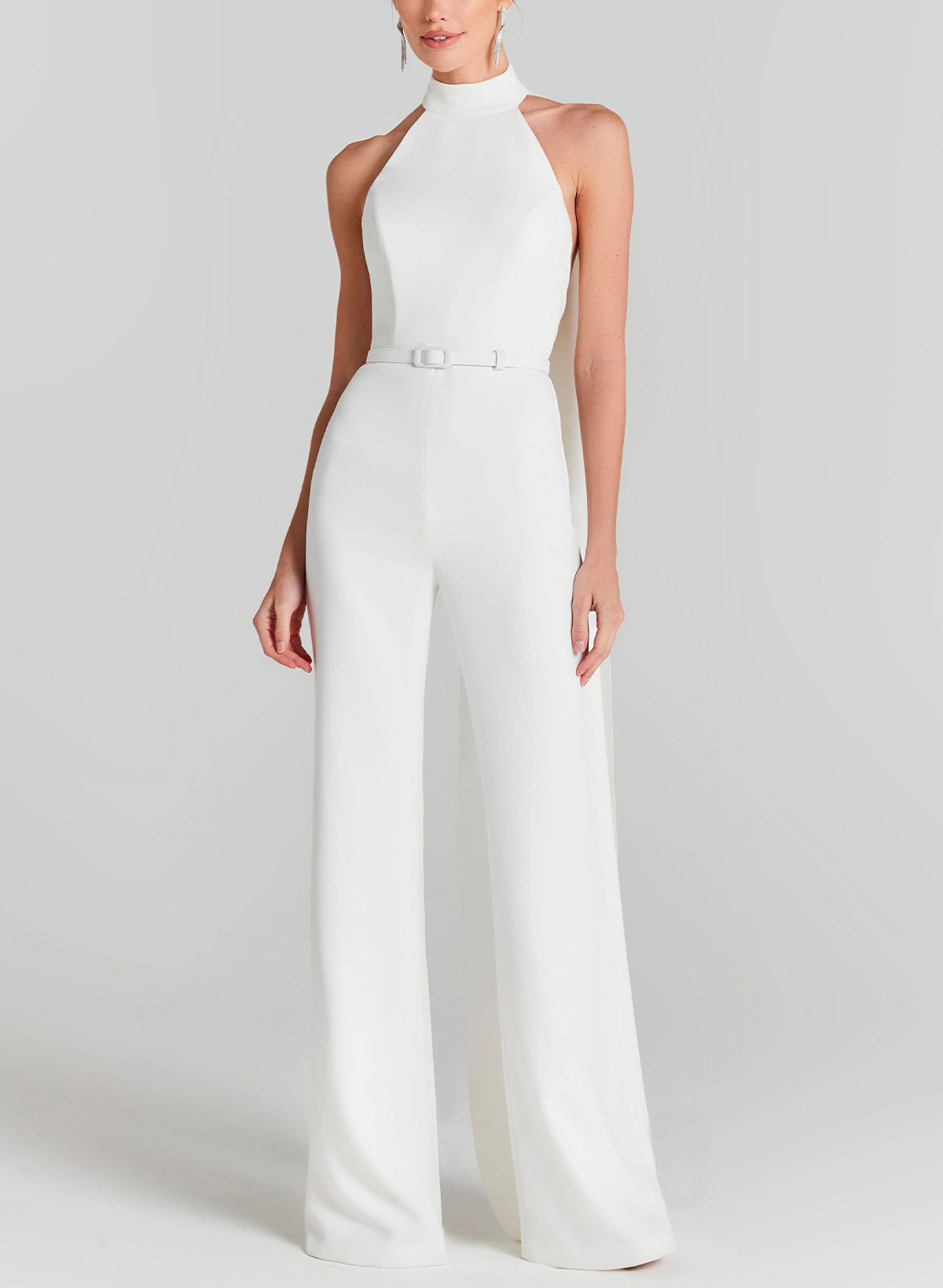 Jumpsuit Pantsuit High Neck Sleeveless Floor-Length Elastic Satin Evening Dresses With Sash