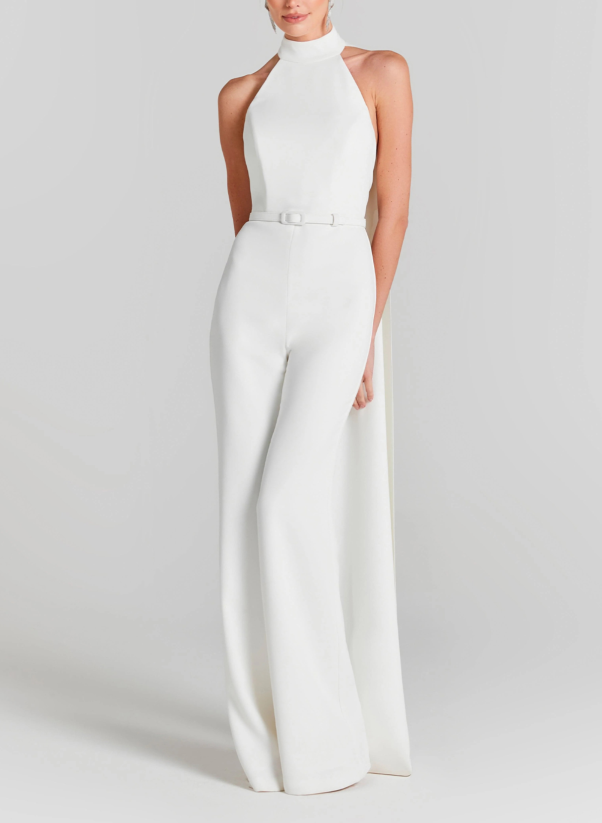 Jumpsuit Pantsuit High Neck Sleeveless Floor-Length Elastic Satin Evening Dresses With Sash