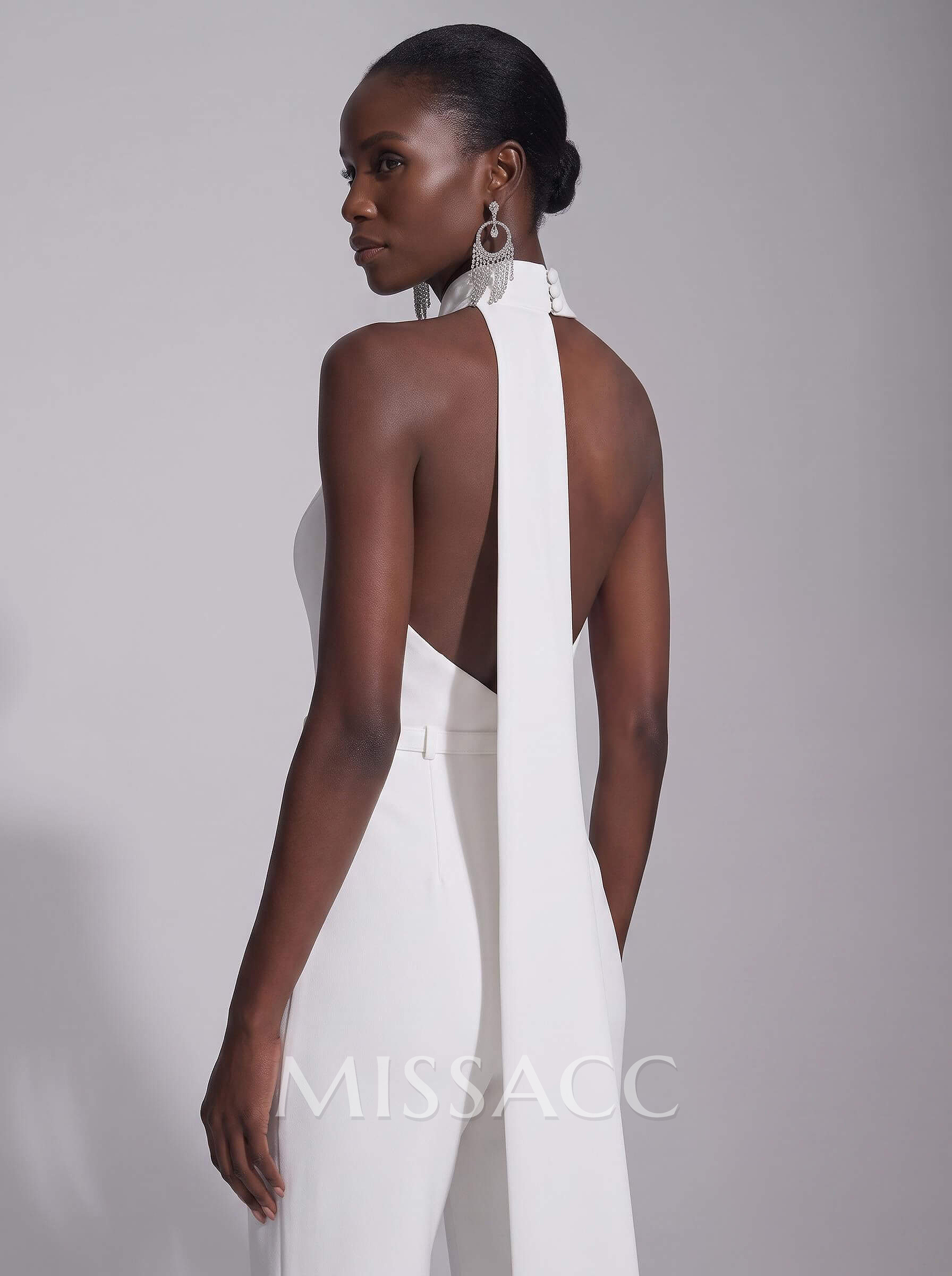 Jumpsuit Pantsuit High Neck Sleeveless Floor-Length Elastic Satin Evening Dresses With Sash