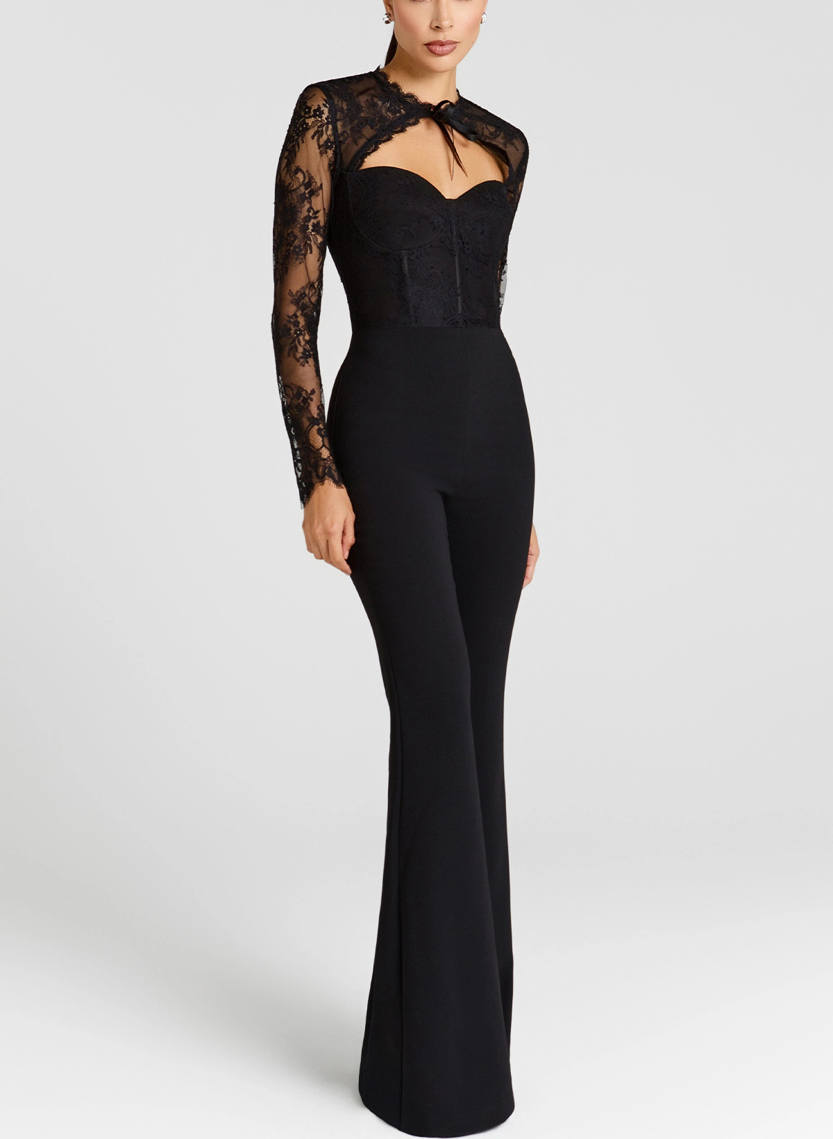 Sheath Column Sweetheart Long Sleeves Floor-Length Elastic Satin Evening Dresses With Lace