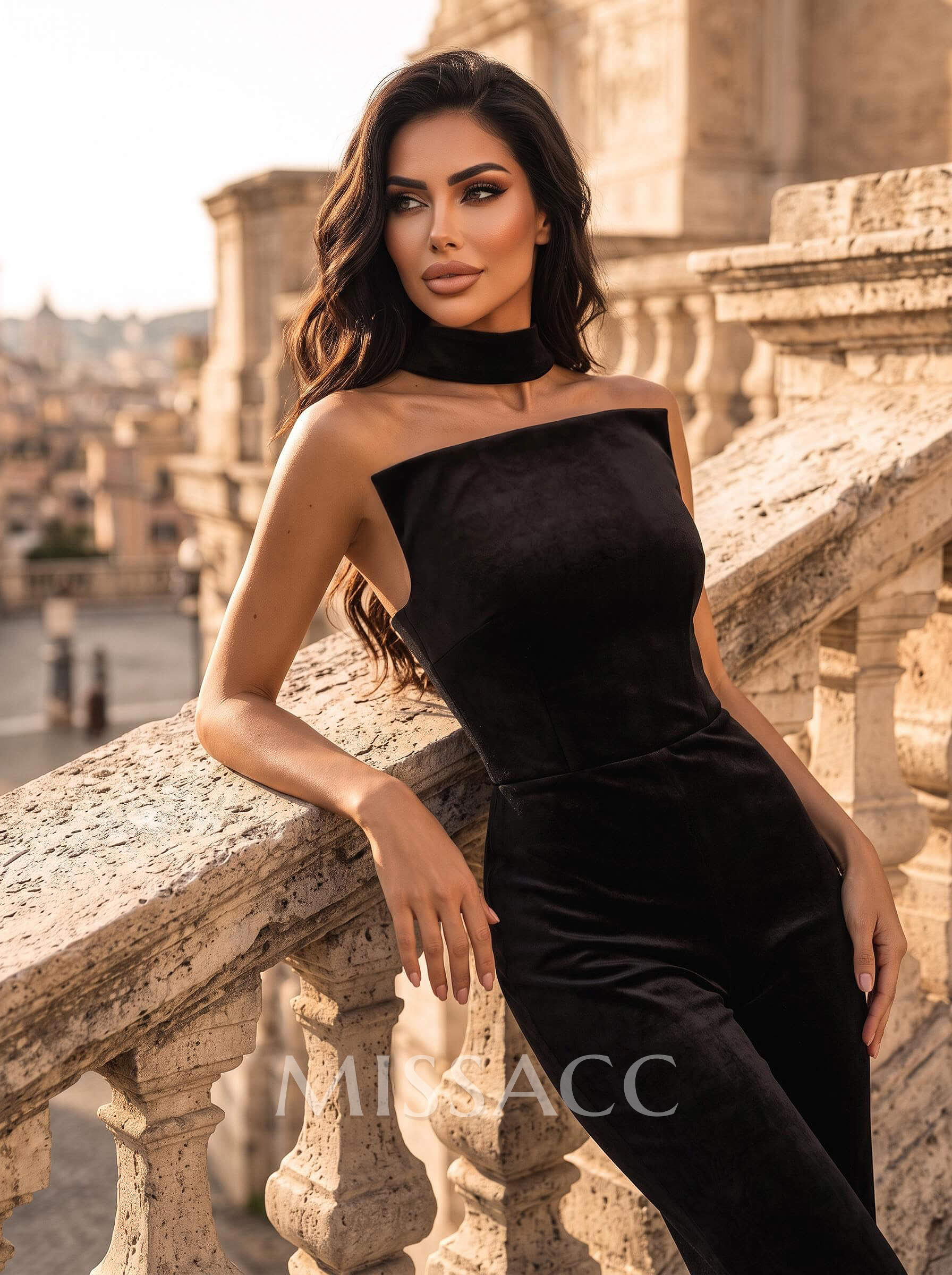 Jumpsuit Pantsuit High Neck Sleeveless Floor-Length Velvet Evening Dresses