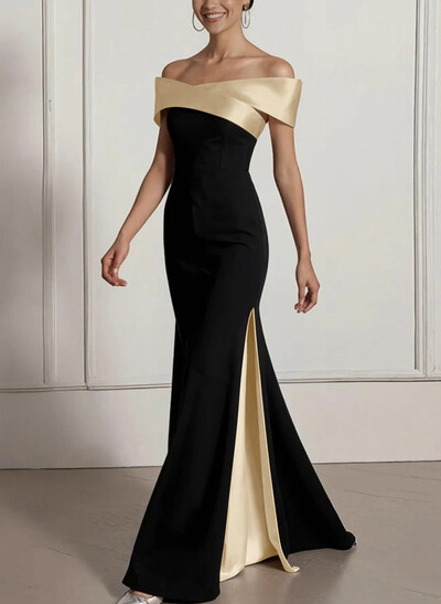 Sheath/Column Off-The-Shoulder Sleeveless Floor-Length Elastic Satin/Satin/Silk Like Satin Evening Dresses