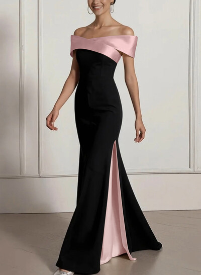 Sheath/Column Off-The-Shoulder Sleeveless Floor-Length Elastic Satin/Satin/Silk Like Satin Evening Dresses