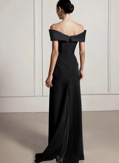 Sheath/Column Off-The-Shoulder Sleeveless Floor-Length Elastic Satin/Satin/Silk Like Satin Evening Dresses