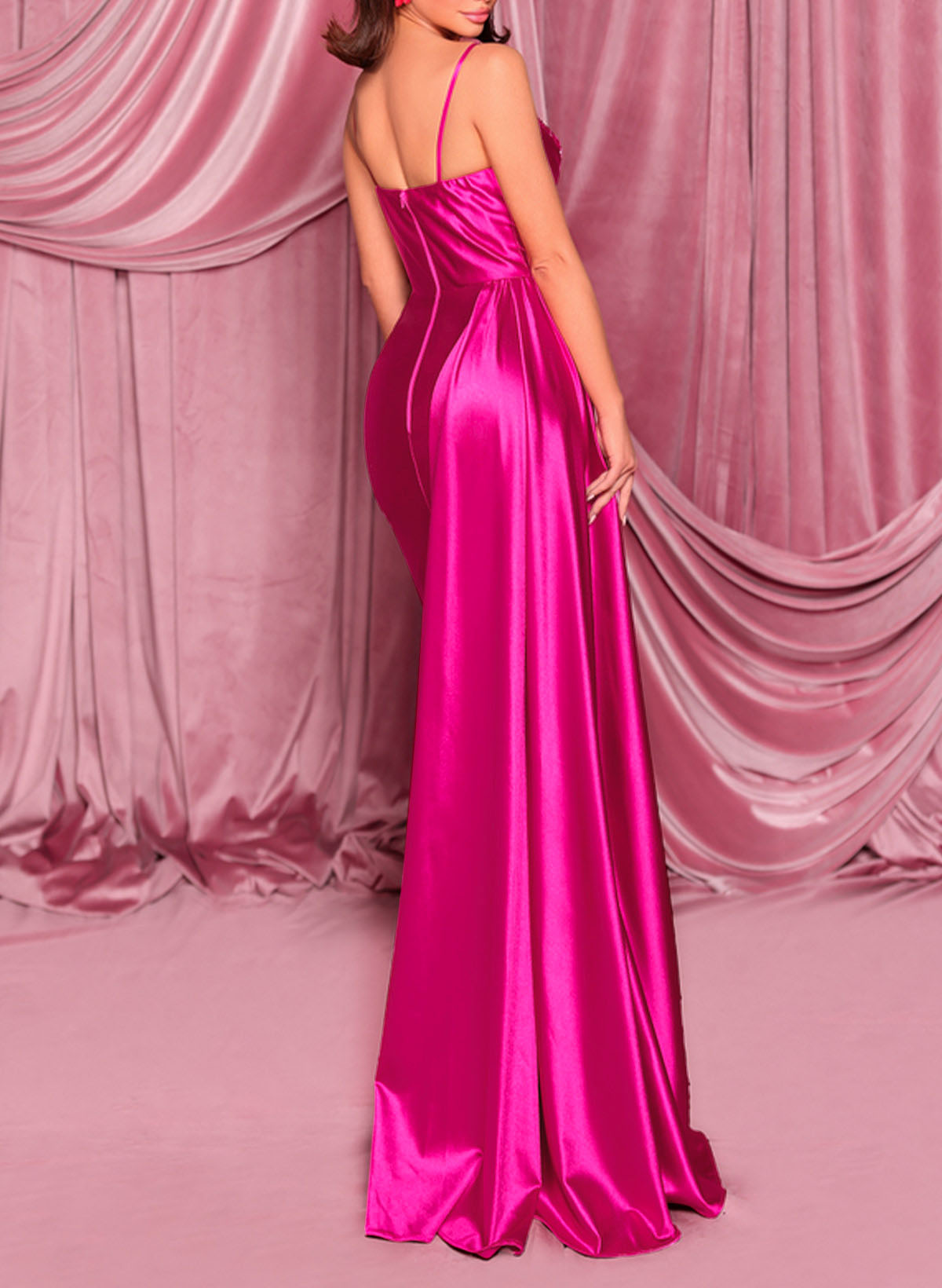 Sheath/Column Sweetheart Sleeveless Sweep Train Stretch Satin Knit Evening Dresses With Split Front And High Split
