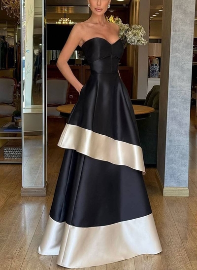 A-Line Sweetheart Sleeveless Floor-Length Twill Satin Evening Dresses