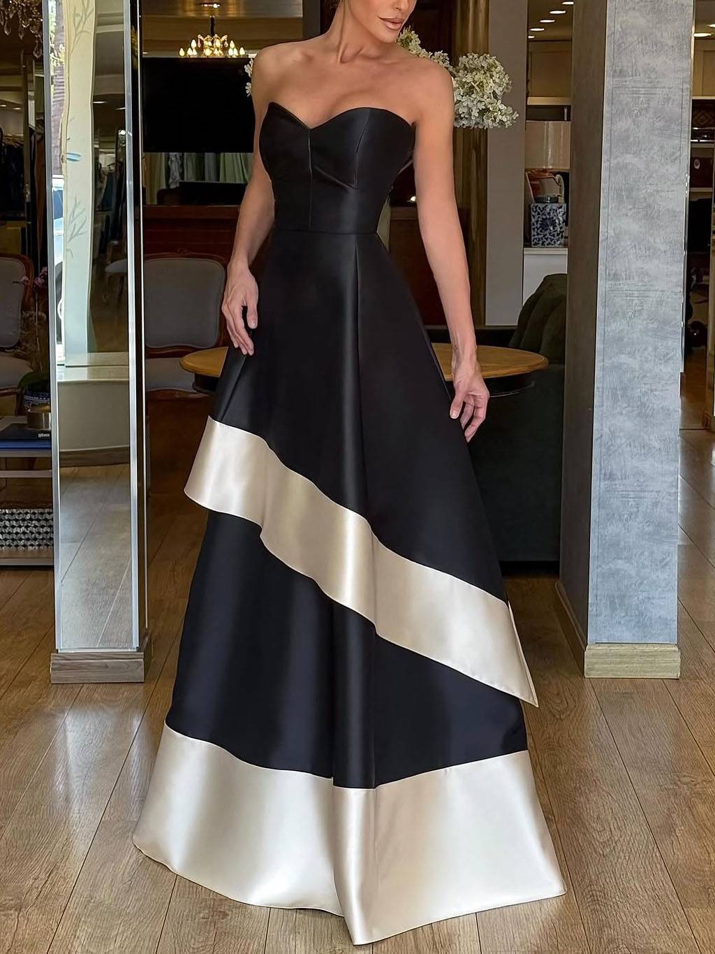 A-Line Sweetheart Sleeveless Floor-Length Twill Satin Evening Dresses