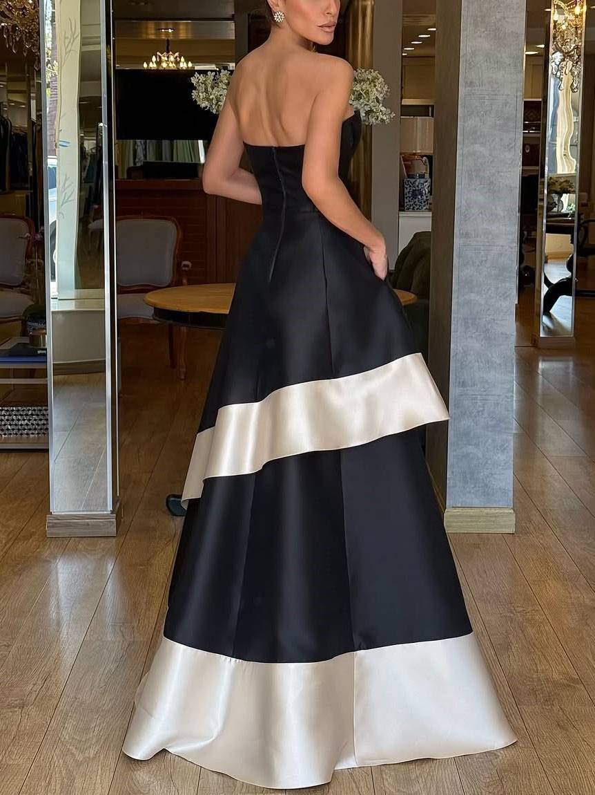 A-Line Sweetheart Sleeveless Floor-Length Twill Satin Evening Dresses