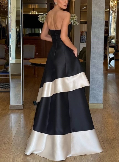 A-Line Sweetheart Sleeveless Floor-Length Twill Satin Evening Dresses