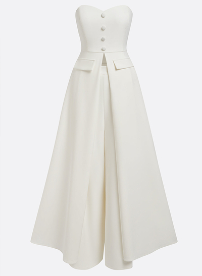 Jumpsuit/Pantsuit Strapless Sleeveless Floor-Length Matte Satin Evening Dresses