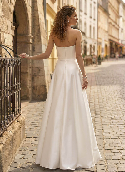 Jumpsuit/Pantsuit Strapless Sleeveless Floor-Length Matte Satin Wedding Dresses