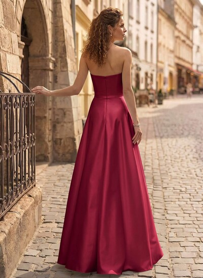 Jumpsuit/Pantsuit Strapless Sleeveless Floor-Length Matte Satin Evening Dresses