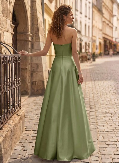 Strapless Sleeveless Maxi Matte Satin Evening Jumpsuit / Pantsuit
