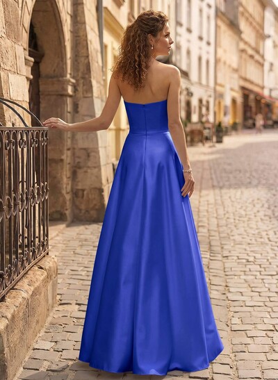 Jumpsuit/Pantsuit Strapless Sleeveless Floor-Length Matte Satin Evening Dresses