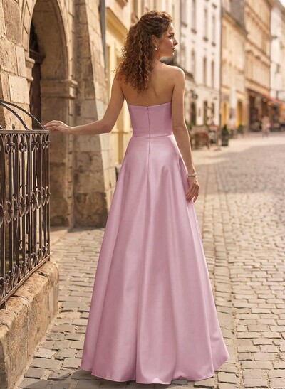 Jumpsuit/Pantsuit Strapless Sleeveless Floor-Length Matte Satin Evening Dresses