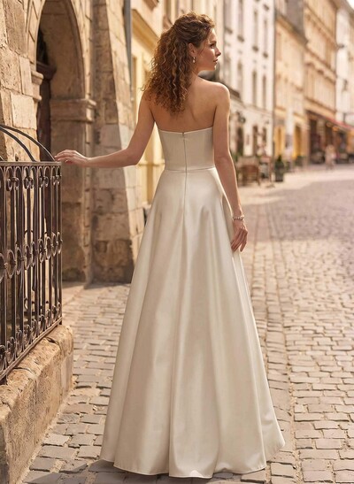 Jumpsuit/Pantsuit Strapless Sleeveless Floor-Length Matte Satin Evening Dresses