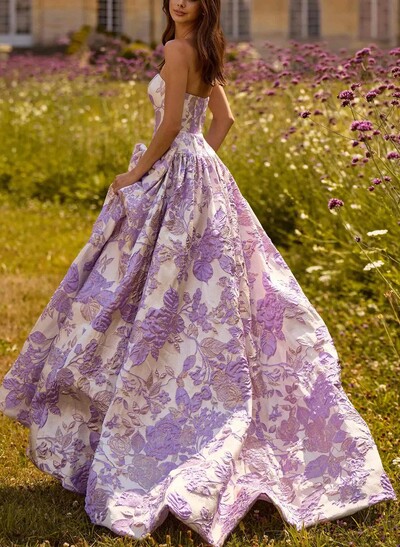 A-Line Strapless Sleeveless Sweep Train Evening Dresses With Bow(s)