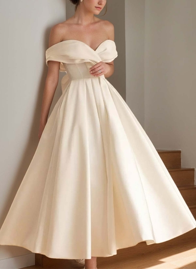 A-Line Off-The-Shoulder Ankle-Length Evening Dresses With Bow(s)