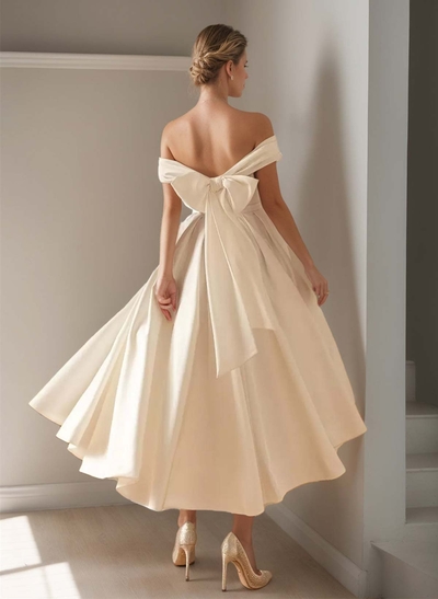 A-Line Off-The-Shoulder Ankle-Length Evening Dresses With Bow(s)