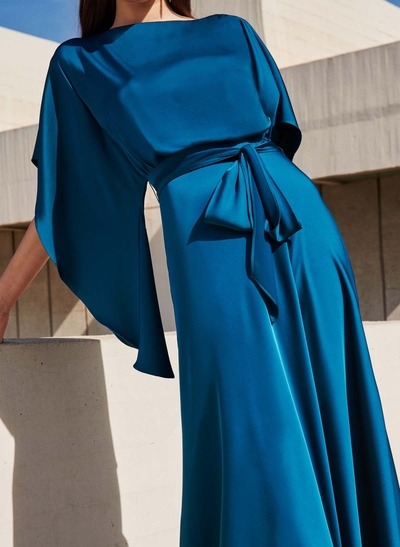 Elegant Sheath/Column 1/2 Sleeves Floor-Length Crepe Satin Evening Dresses