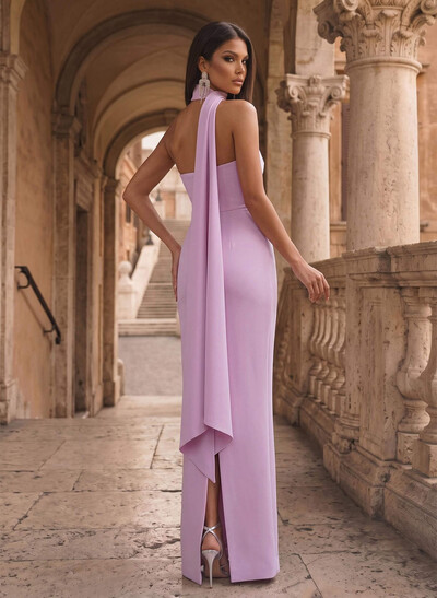 Sheath/Column One-Shoulder Sleeveless Floor-Length Elastic Satin Evening Dresses With Back Slit