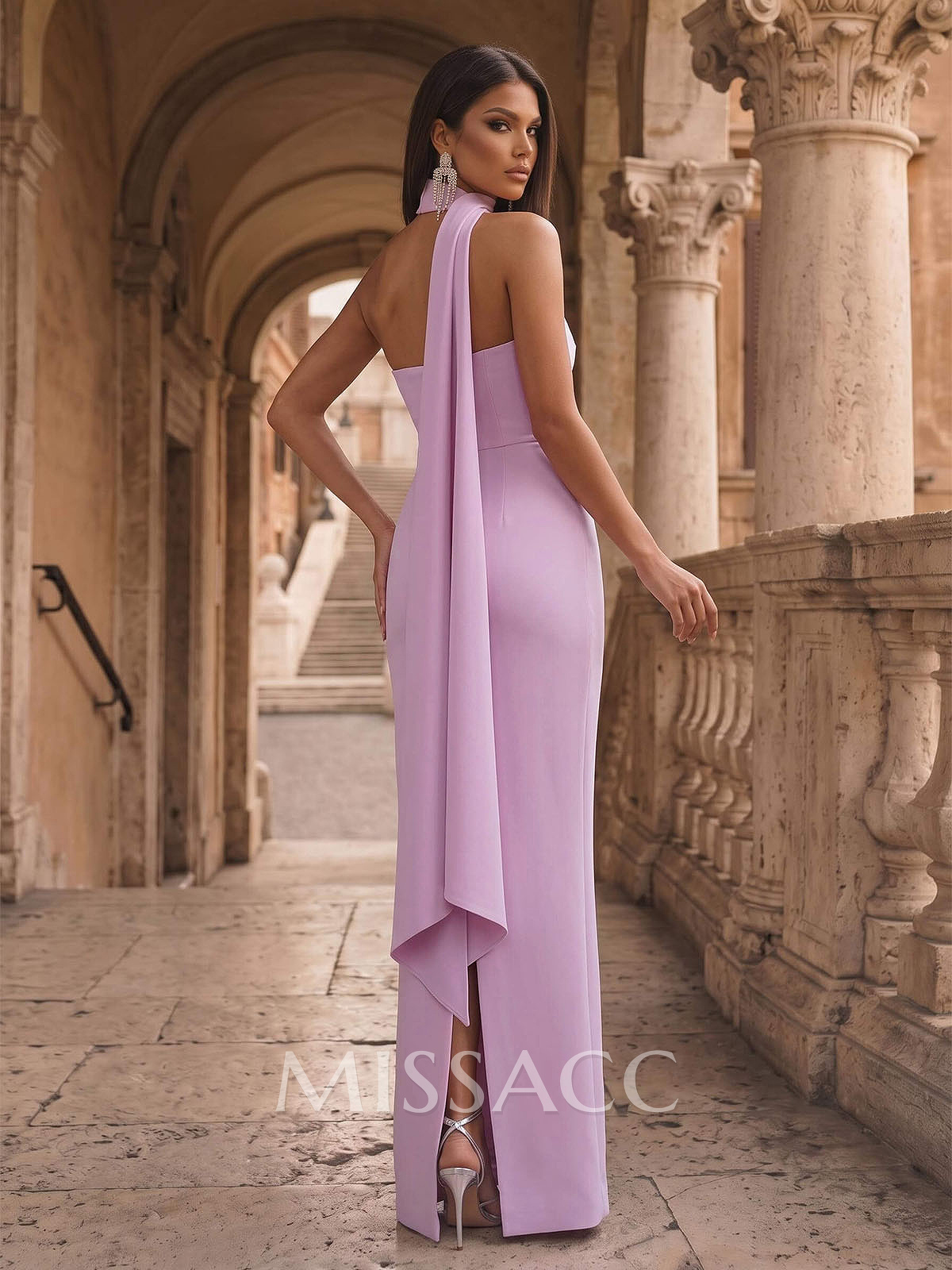 Sheath/Column One-Shoulder Sleeveless Floor-Length Elastic Satin Evening Dresses With Back Slit