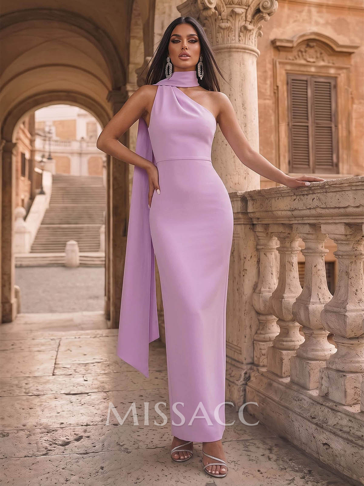 Sheath/Column One-Shoulder Sleeveless Floor-Length Elastic Satin Evening Dresses With Back Slit