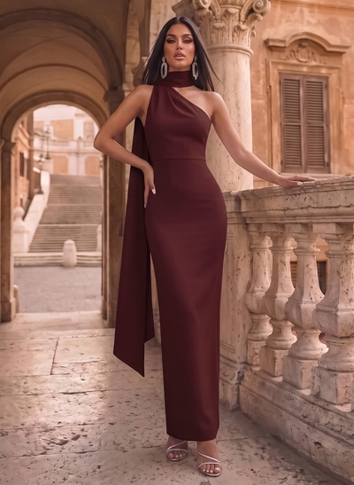 Sheath/Column One-Shoulder Sleeveless Floor-Length Elastic Satin Evening Dresses With Back Slit