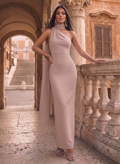 Sheath/Column One-Shoulder Sleeveless Floor-Length Elastic Satin Evening Dresses With Back Slit