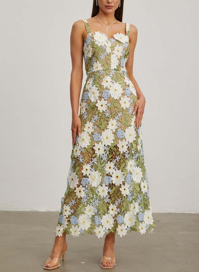 Sheath/Column Scoop Neck Sleeveless Ankle-Length Evening Dresses With Lace/Flower(s)