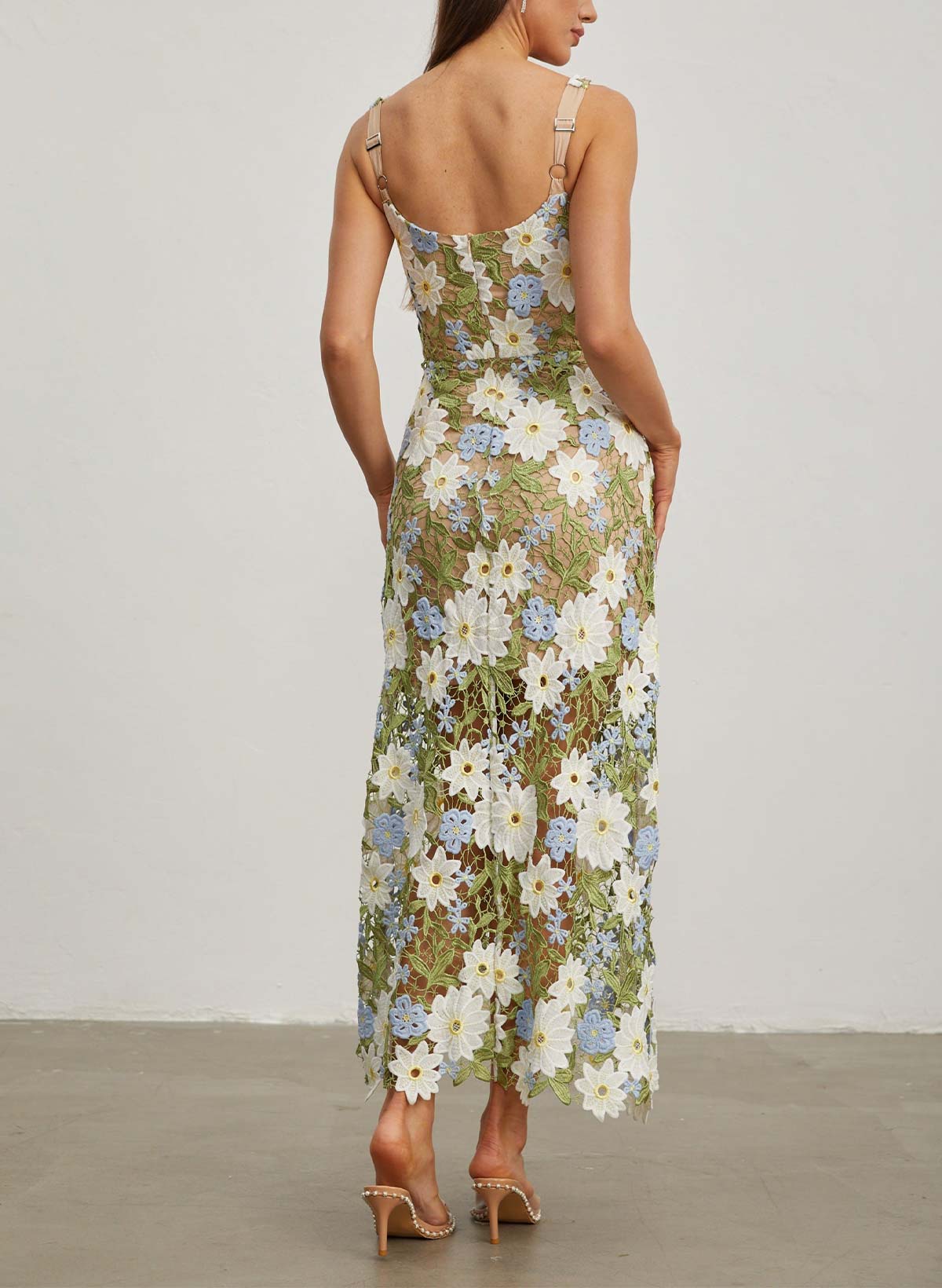 Sheath/Column Scoop Neck Sleeveless Ankle-Length Evening Dresses With Lace/Flower(s)