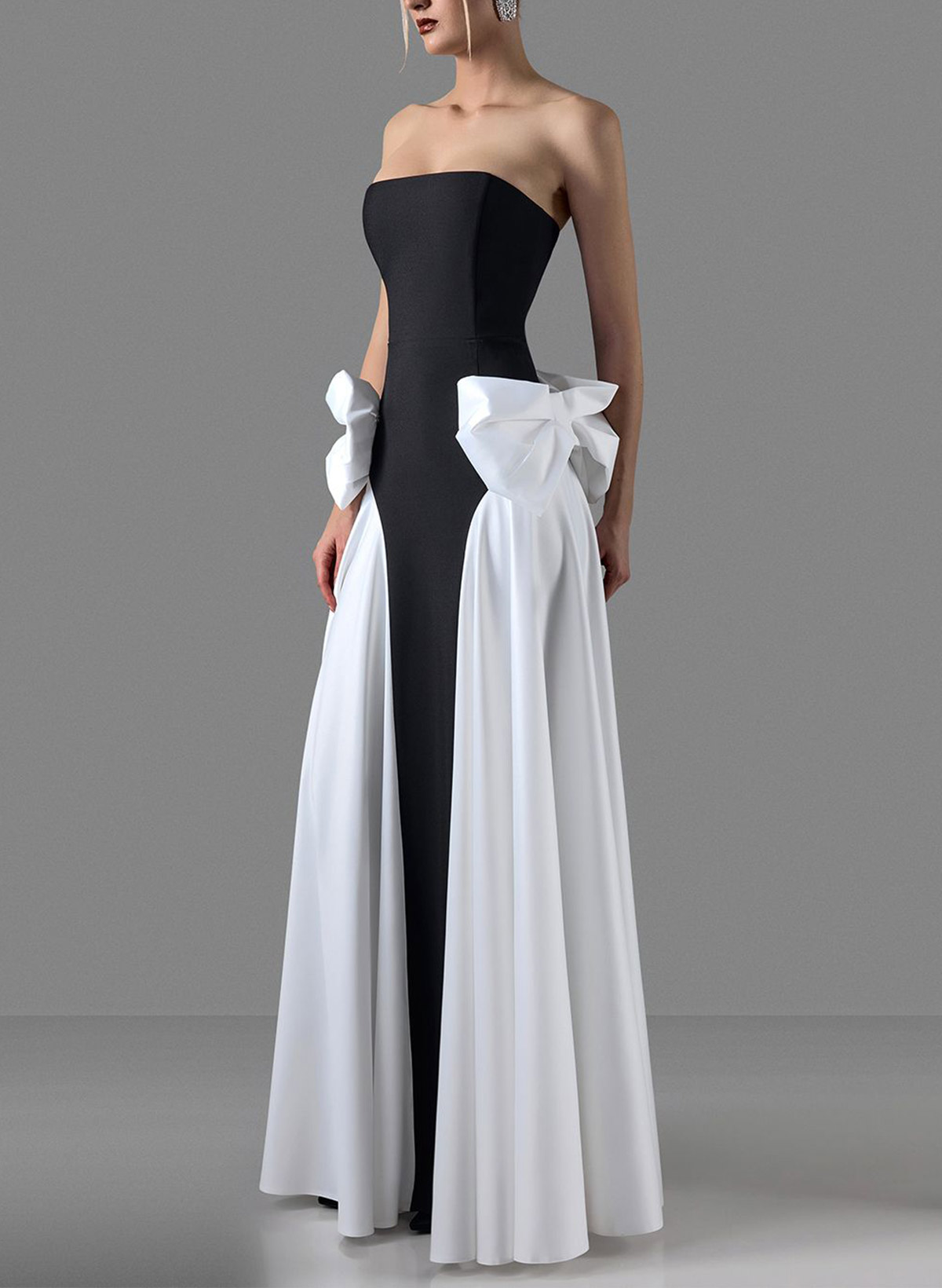 A-Line Strapless Sleeveless Floor-Length Satin Evening Dresses With Detachable Bow(s)
