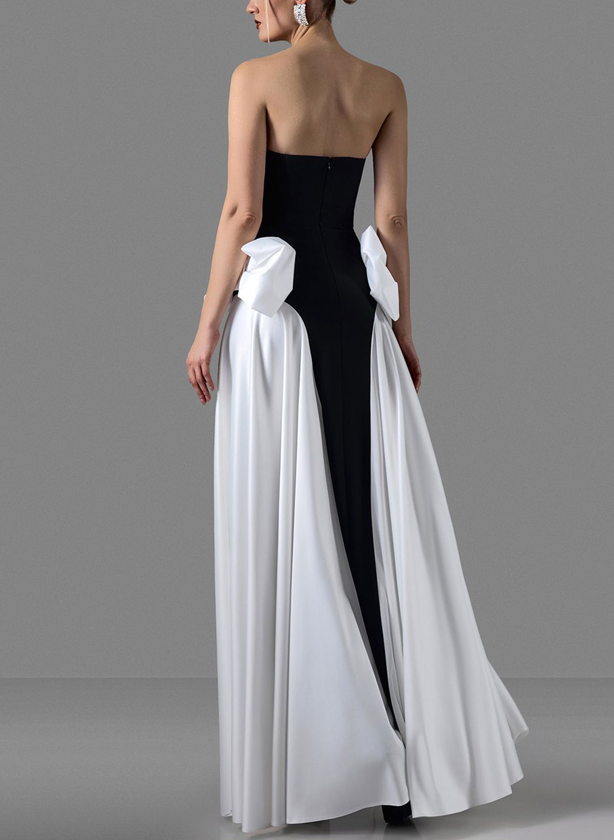 A-Line Strapless Sleeveless Floor-Length Satin Evening Dresses With Detachable Bow(s)