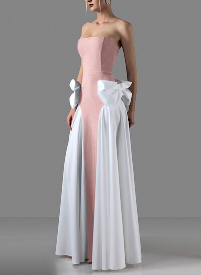 A-Line Strapless Sleeveless Floor-Length Satin Evening Dresses With Detachable Bow(s)