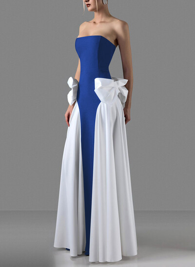A-Line Strapless Sleeveless Floor-Length Satin Evening Dresses With Detachable Bow(s)