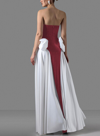 A-Line Strapless Sleeveless Floor-Length Satin Evening Dresses With Detachable Bow(s)